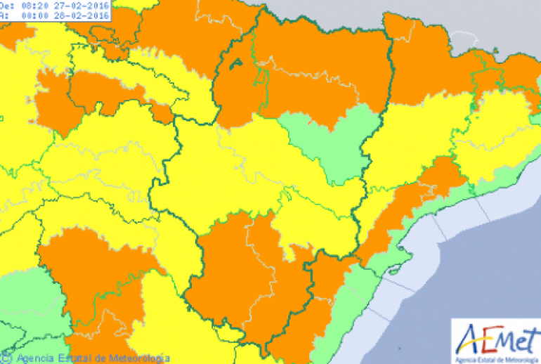 AVISO NARANJA por nevadas en el Pirineo oscense, centro de Huesca y Teruel este sábado